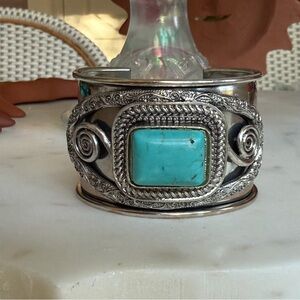 Silver Cuff Bracelet with Turquoise Stone